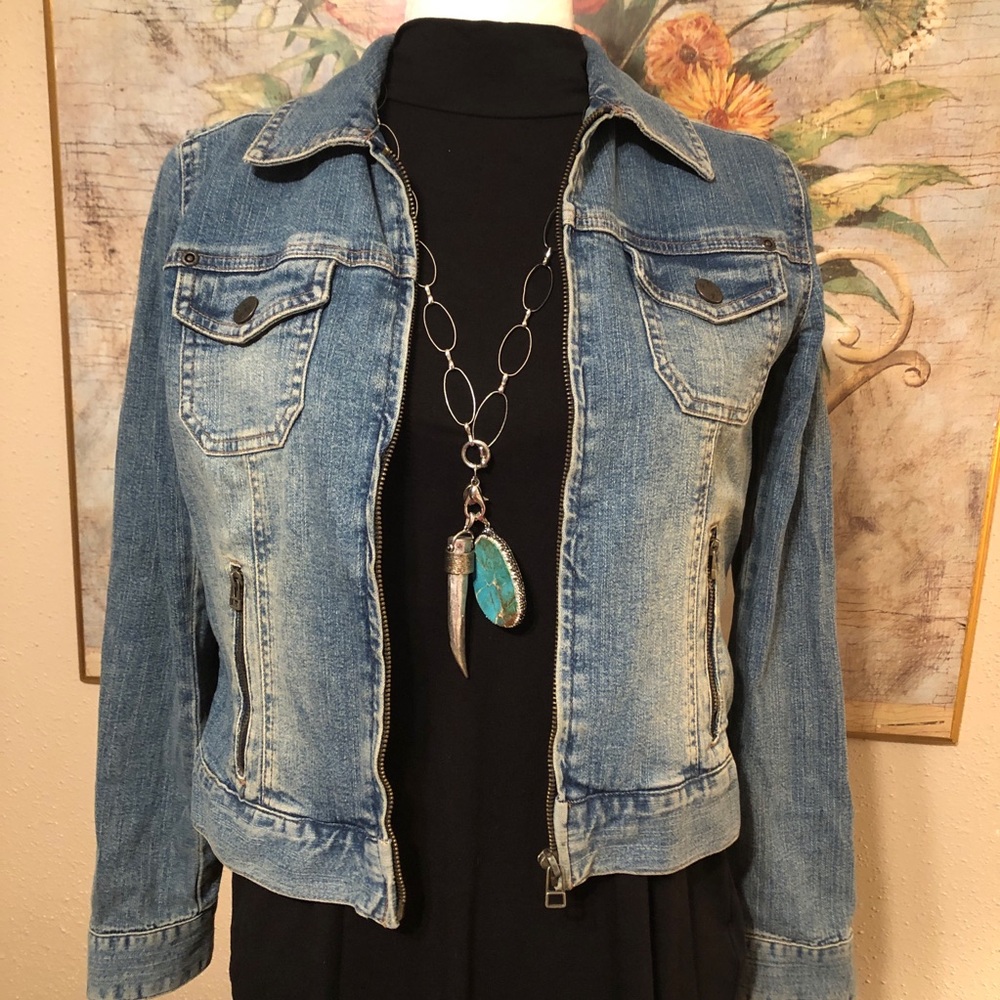 Sz 2P Sigrid Olsen Zipper Denim Jacket
